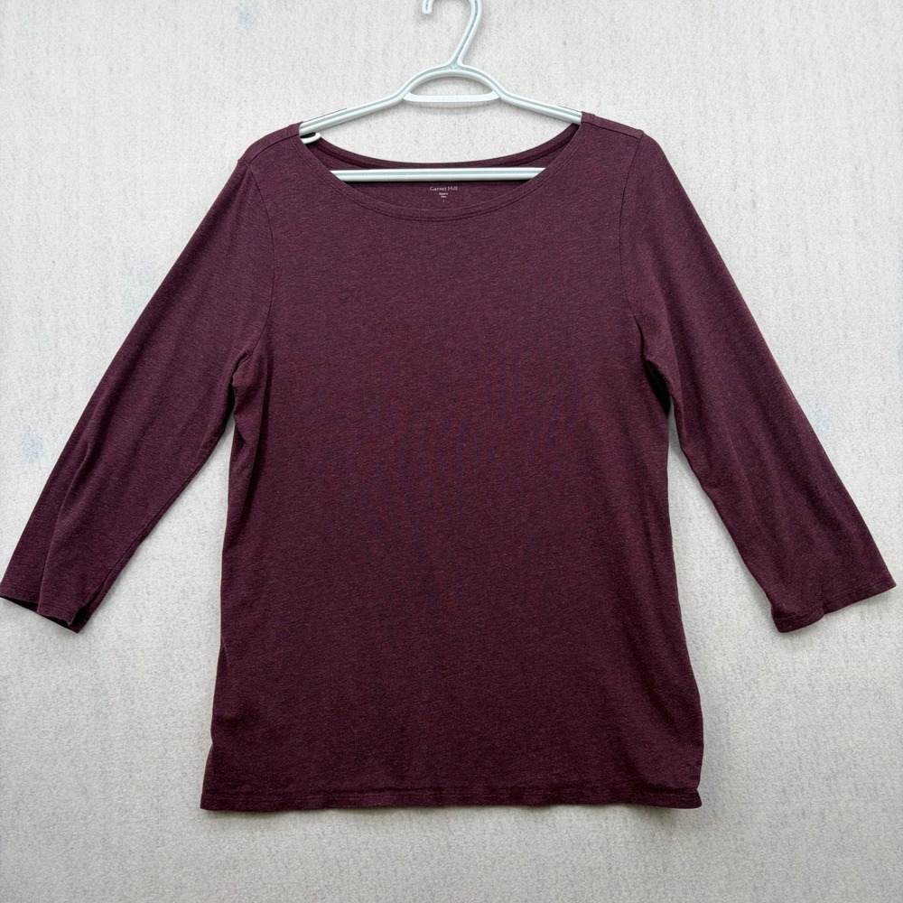Garnet Hill Womens Burgundy Organic Pima Cotton Tencel 3/4 Sleeve Top Large